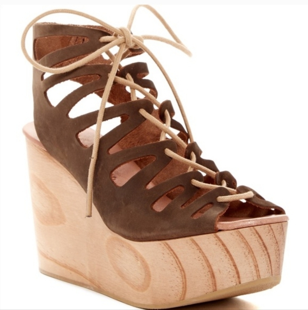 Musse & Cloud Platform Wedge Sandals Leather Lace Up